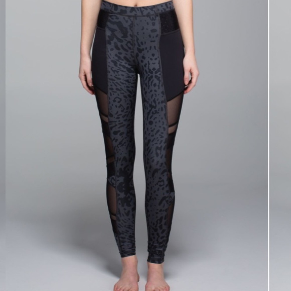 lululemon Black & Charcoal Animal Print Mesh Panel Leggings